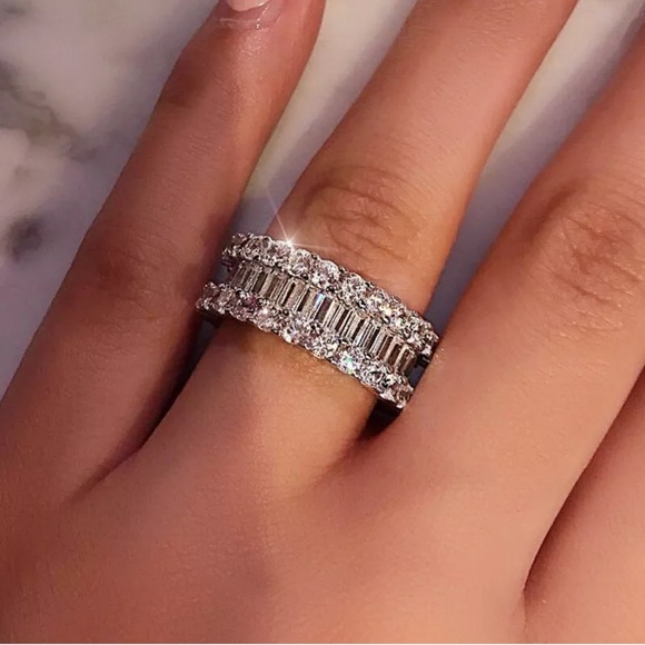 Elegant925 Silver Wedding Rings White Sapphire - Picture 2 of 2